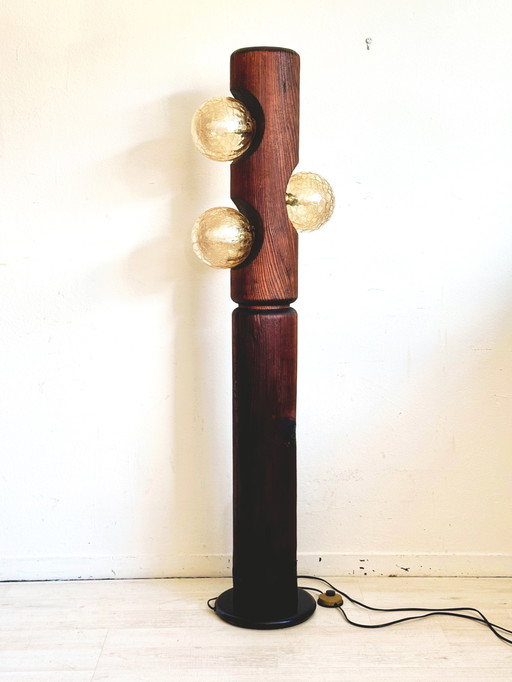 Lámpara tótem vintage brutalista de madera Temde Leuchten