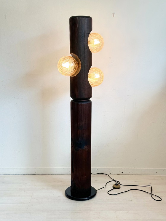 Image 1 of Vintage Brutalist Wooden Totem Lamp Temde Leuchten