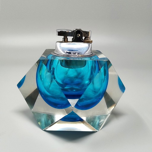 1960S Stunning Blue Table Lighter In Murano Sommerso Glass By Flavio Poli For Seguso