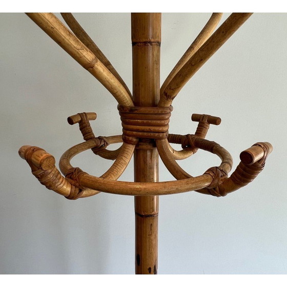 Image 1 of Vintage coat stand in rattan and brass, France 1970