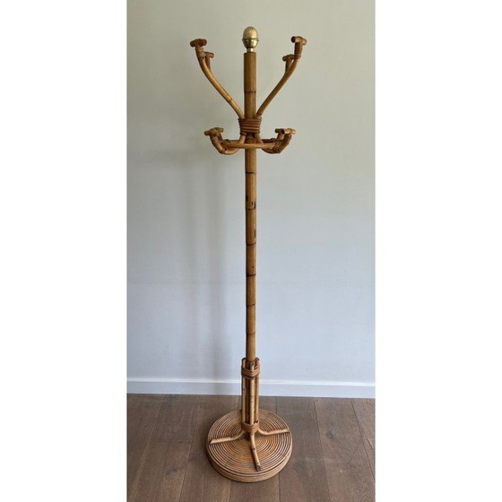 Image 1 of Vintage coat stand in rattan and brass, France 1970