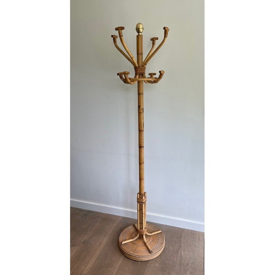 Image 1 of Vintage coat stand in rattan and brass, France 1970