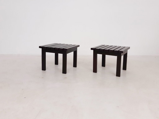 Ensemble de 2 tables d'appoint à lattes dans le style de Martin Visser, Pays-Bas, années 1950