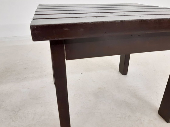 Image 1 of Ensemble de 2 tables d'appoint à lattes dans le style de Martin Visser, Pays-Bas, années 1950