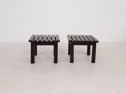 Ensemble de 2 tables d'appoint à lattes dans le style de Martin Visser, Pays-Bas, années 1950