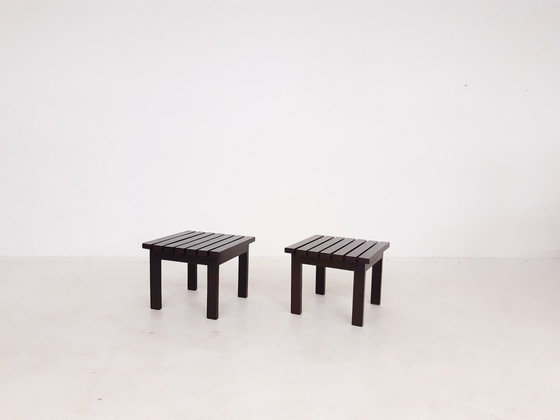 Image 1 of Ensemble de 2 tables d'appoint à lattes dans le style de Martin Visser, Pays-Bas, années 1950