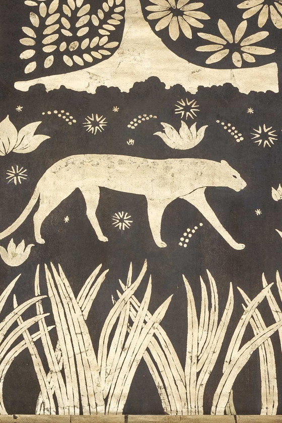 Image 1 of Painted Canvas. Panther On A Golden Background. Contemporary work