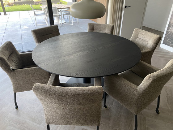 Image 1 of Table Du Sud Round Table With 6 Dining Chairs With Wheels