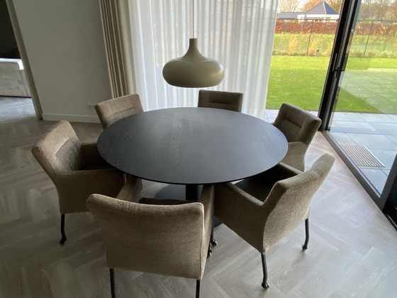 Image 1 of Table Du Sud Round Table With 6 Dining Chairs With Wheels