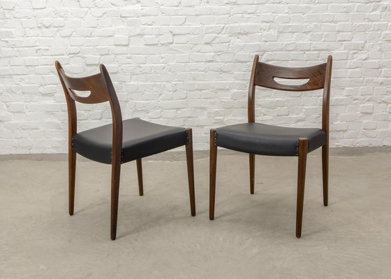 Image 1 of Set of Four Teak Wood and Black Leatherette Dining Chairs in Style of Webe, 1960s