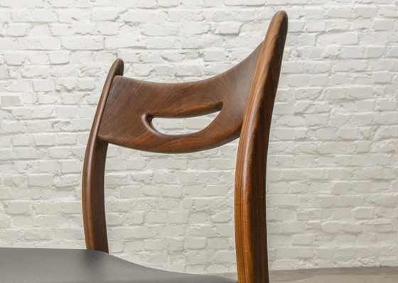 Image 1 of Set of Four Teak Wood and Black Leatherette Dining Chairs in Style of Webe, 1960s