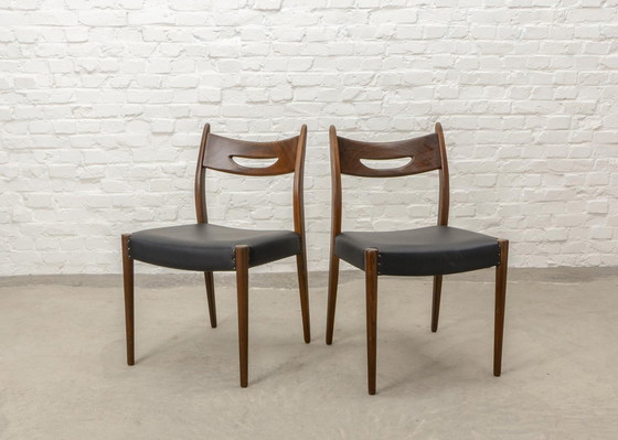 Image 1 of Set of Four Teak Wood and Black Leatherette Dining Chairs in Style of Webe, 1960s