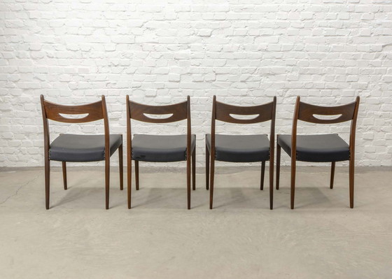 Image 1 of Set of Four Teak Wood and Black Leatherette Dining Chairs in Style of Webe, 1960s