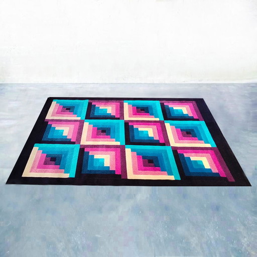 1980s Gorgeous Geometric Italian Woolen Rug by Missoni for T&J Vestor