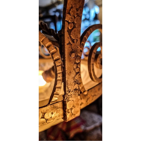 Image 1 of Vintage Art Deco chandelier in silvered bronze and pressed-molded glass for Primaflore, France 1930