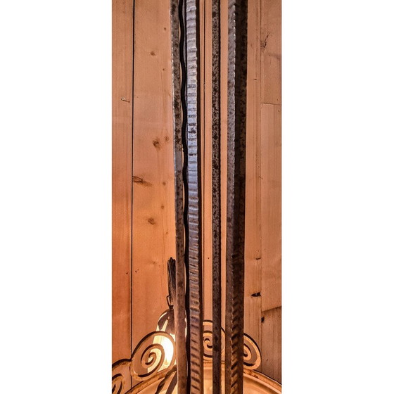 Image 1 of Vintage Art Deco chandelier in silvered bronze and pressed-molded glass for Primaflore, France 1930