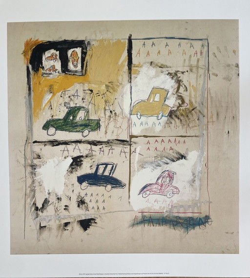 Jean Michel Basquiat, Old Cars 1981, copyright Estate of Jean Michel Basquiat and printed in UK.  Licensed by Artestar NY.