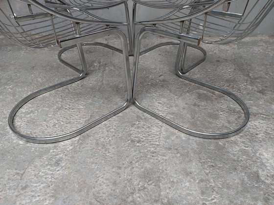 Image 1 of 4x chrome tubular cantilever dining chairs