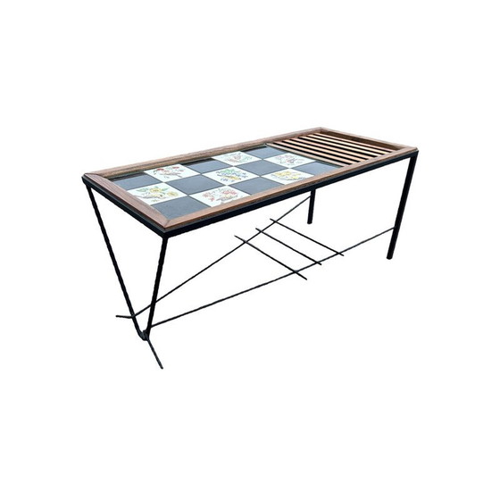 Image 1 of Vintage coffee table in wood and wrought iron, 1950