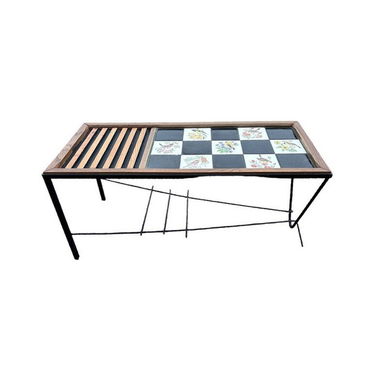 Image 1 of Vintage coffee table in wood and wrought iron, 1950