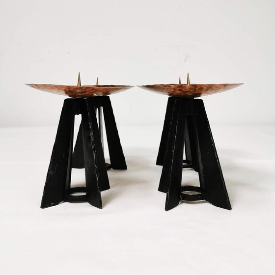 Image 1 of Set di 4 candelieri modernisti vintage in rame, ottone e metallo, Germania anni '70