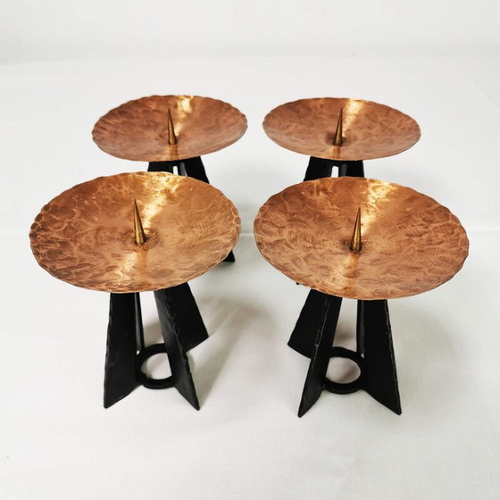 Image 1 of Set di 4 candelieri modernisti vintage in rame, ottone e metallo, Germania anni '70