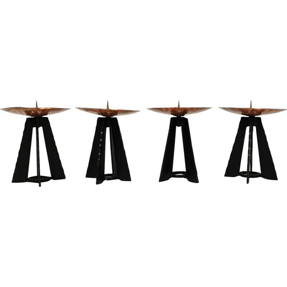 Image 1 of Set di 4 candelieri modernisti vintage in rame, ottone e metallo, Germania anni '70