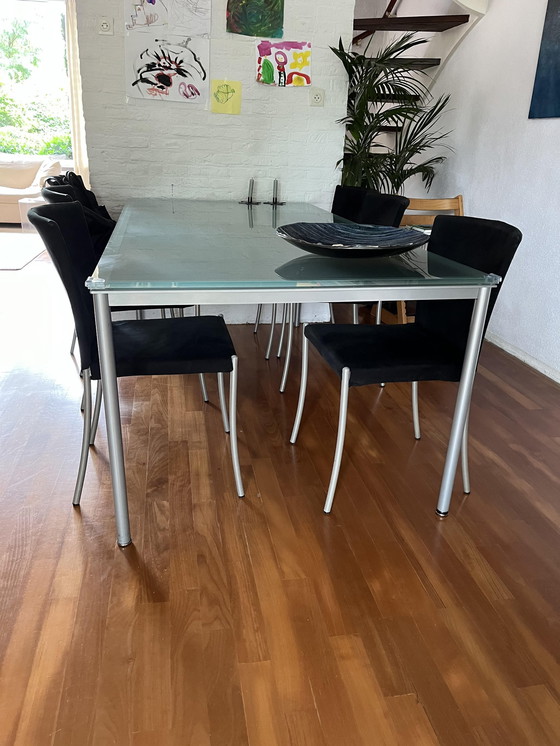 Image 1 of Modern Dining Table With Satin Tempered Glass Top