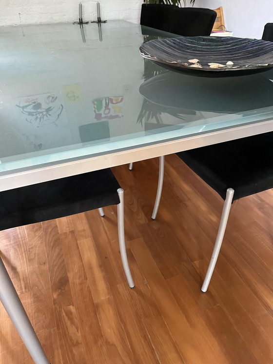 Image 1 of Modern Dining Table With Satin Tempered Glass Top