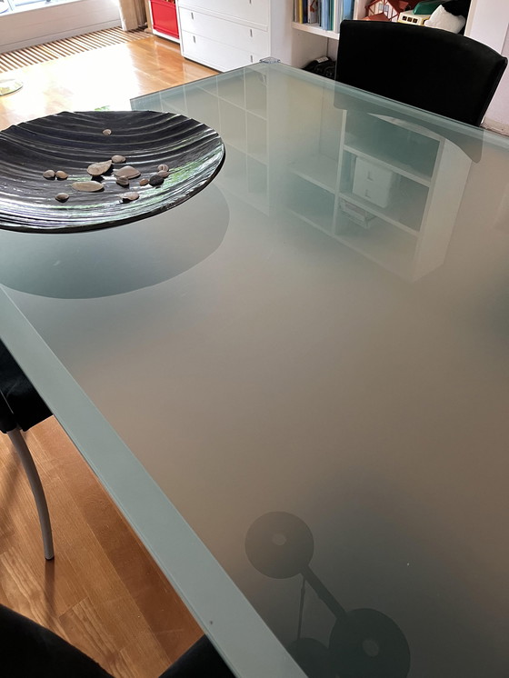 Image 1 of Modern Dining Table With Satin Tempered Glass Top