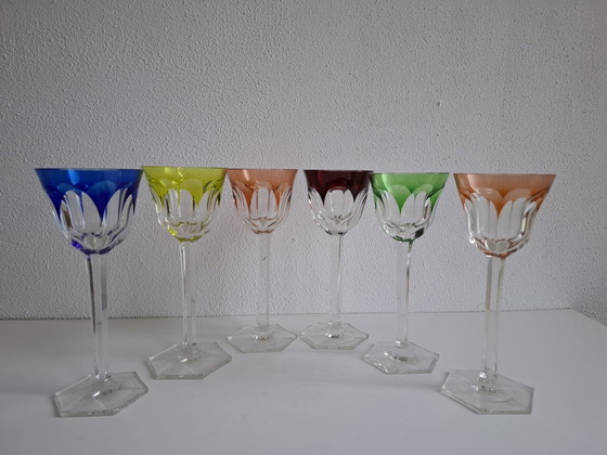 Image 1 of 6 Colored Vintage Crystal Wine Glasses