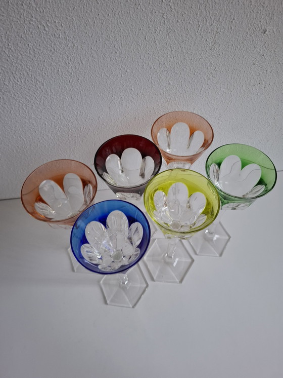 Image 1 of 6 Colored Vintage Crystal Wine Glasses