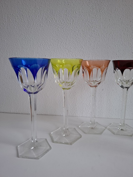Image 1 of 6 Colored Vintage Crystal Wine Glasses