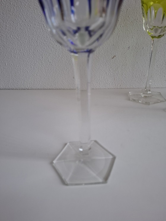 Image 1 of 6 Colored Vintage Crystal Wine Glasses