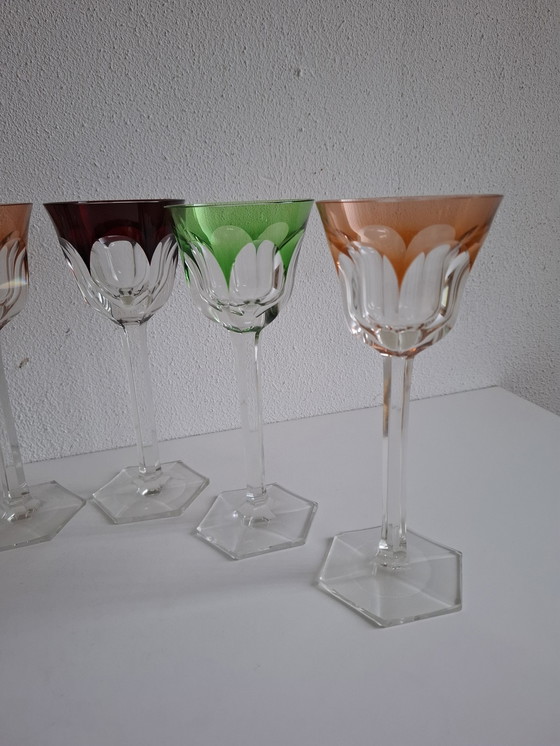 Image 1 of 6 Colored Vintage Crystal Wine Glasses