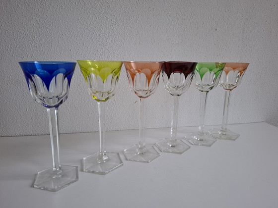 Image 1 of 6 Colored Vintage Crystal Wine Glasses