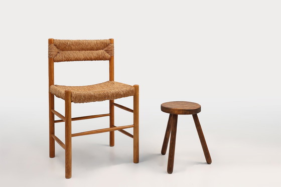 Image 1 of French Handcrafted Brutalist Rustic Low Tripod Stool in Solid Wood