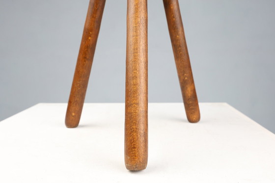 Image 1 of French Handcrafted Brutalist Rustic Low Tripod Stool in Solid Wood