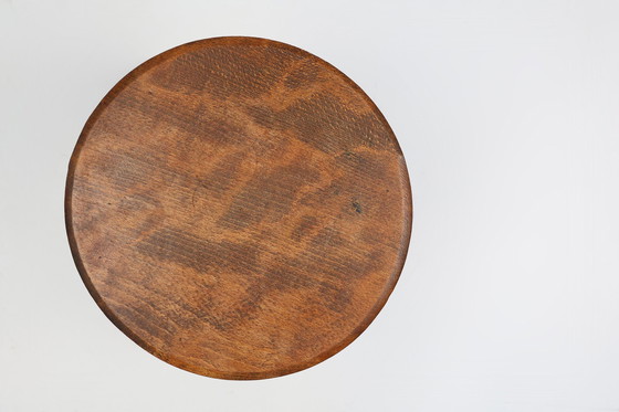 Image 1 of French Handcrafted Brutalist Rustic Low Tripod Stool in Solid Wood