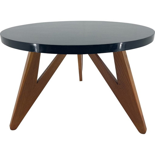 Mid-century coffee table in high gloss glass and wood