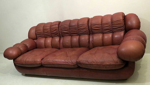 Italian Voluminous Leather Sofa, 1970S