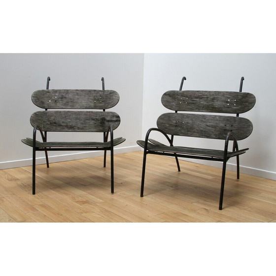 Image 1 of Vintage wood and metal benches by Lucas for Adidas
