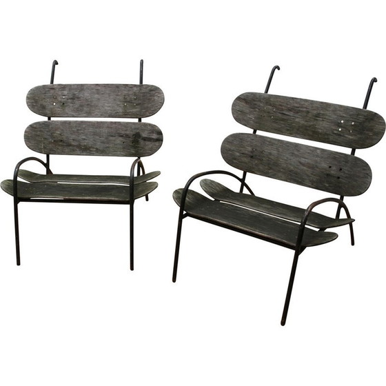 Image 1 of Vintage wood and metal benches by Lucas for Adidas