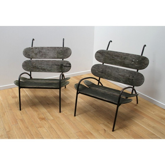 Image 1 of Vintage wood and metal benches by Lucas for Adidas