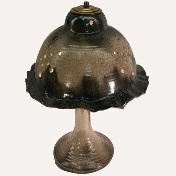 Image 1 of Mid-Century Enameled And Glazed Ceramic Mushroom Table Lamp