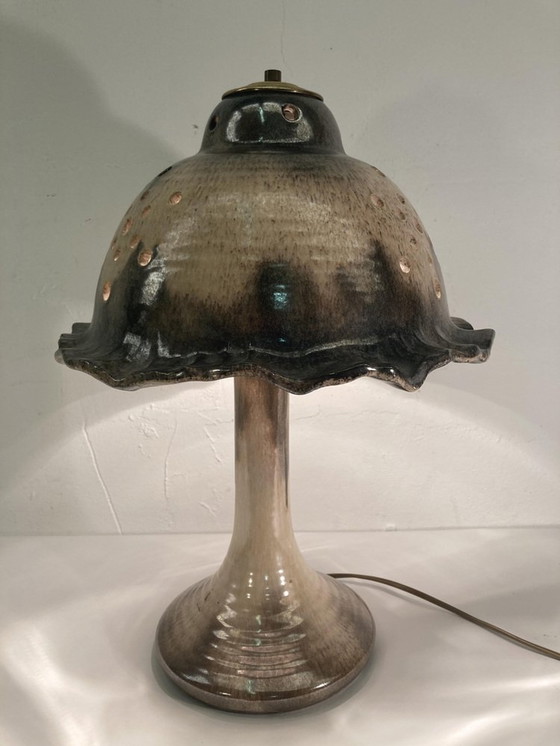 Image 1 of Mid-Century Enameled And Glazed Ceramic Mushroom Table Lamp