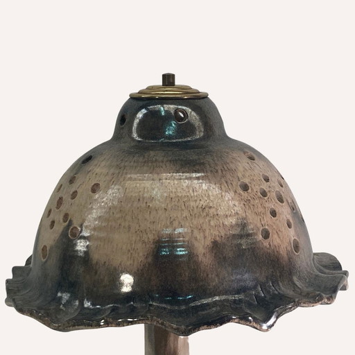 Mid-Century Enameled And Glazed Ceramic Mushroom Table Lamp