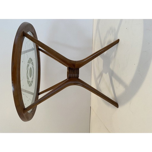 Vintage round coffee table in beech and glass by Paolo Buffa for Brugnoli, Italy 1950s