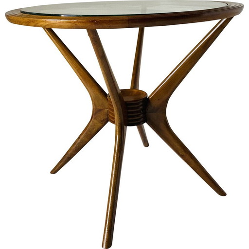 Vintage round coffee table in beech and glass by Paolo Buffa for Brugnoli, Italy 1950s