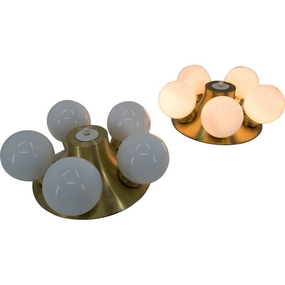 Image 1 of Coppia di applique da parete vintage in ottone e vetro opalino di Elektroinstala Decin, Cecoslovacchia 1970